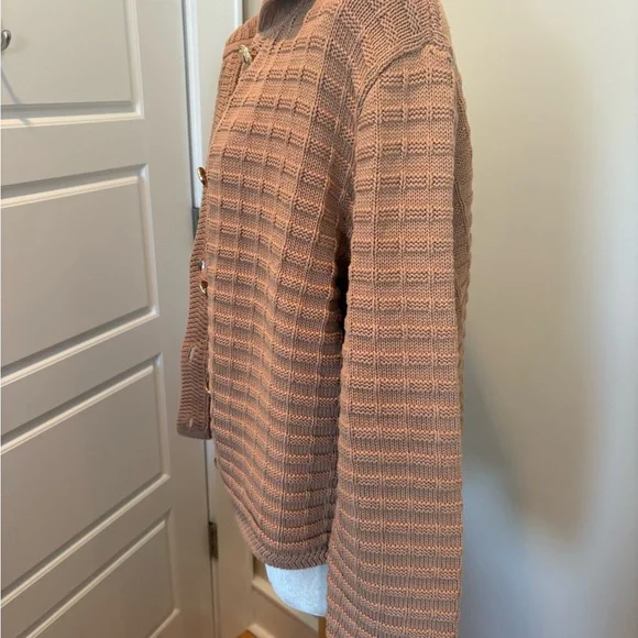 Talbots Tan Textured Knit Cardigan w/ Gold Buttons - Picture 4 of 8